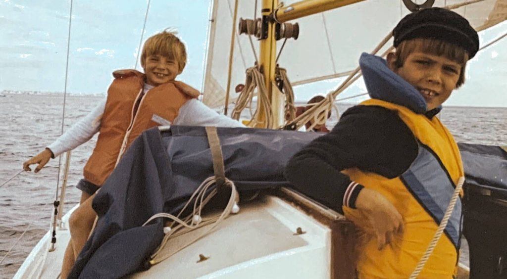 James (left) and Jason (right) onboard their Grandfathers Westerly Centaur. Circa 1982
